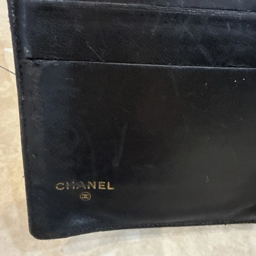 Chanel CC Logo Caviar Leather Bifold Wallet Black Gold Kiss Lock France*AS‎ IS